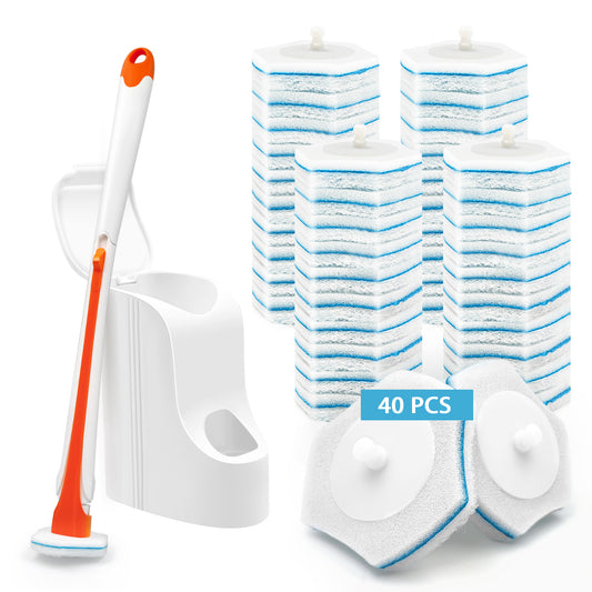 JEHONN Disposable Toilet Brush Holder Wall Mounted with 40 Refills for Sink(Orange)