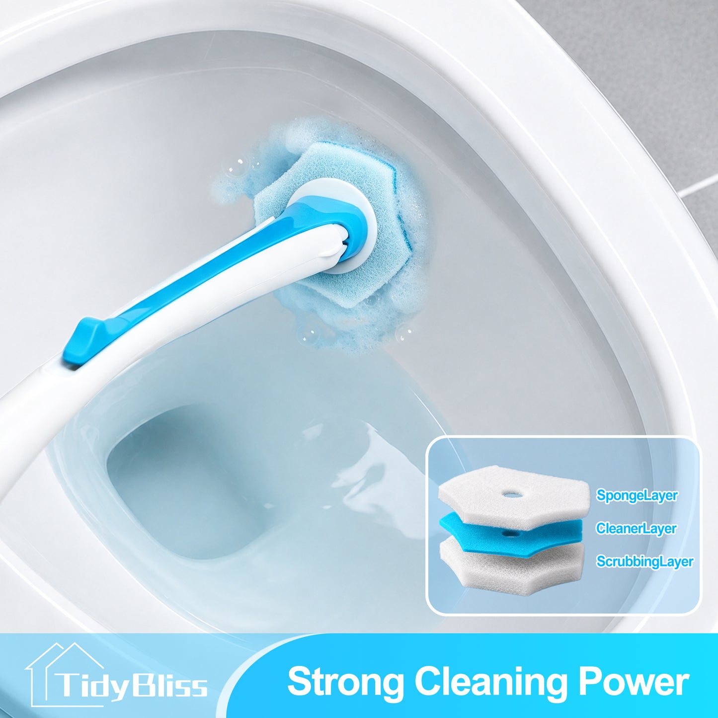 TidyBliss Disposable Toilet Brush and Holder Set with 48 Cleaner Refills (Blue)