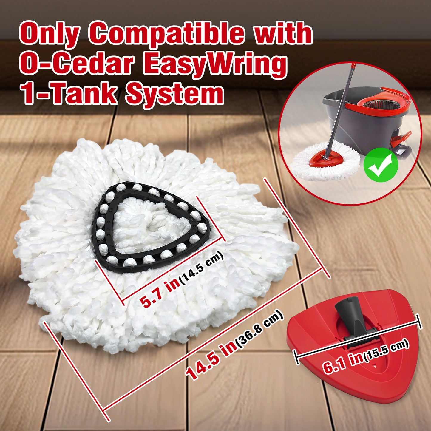 Mop Heads Replacements 2 pack with Triangle Base for Vileda RinseClean 2 Tank System, for Deep Cleaning All Floors , White