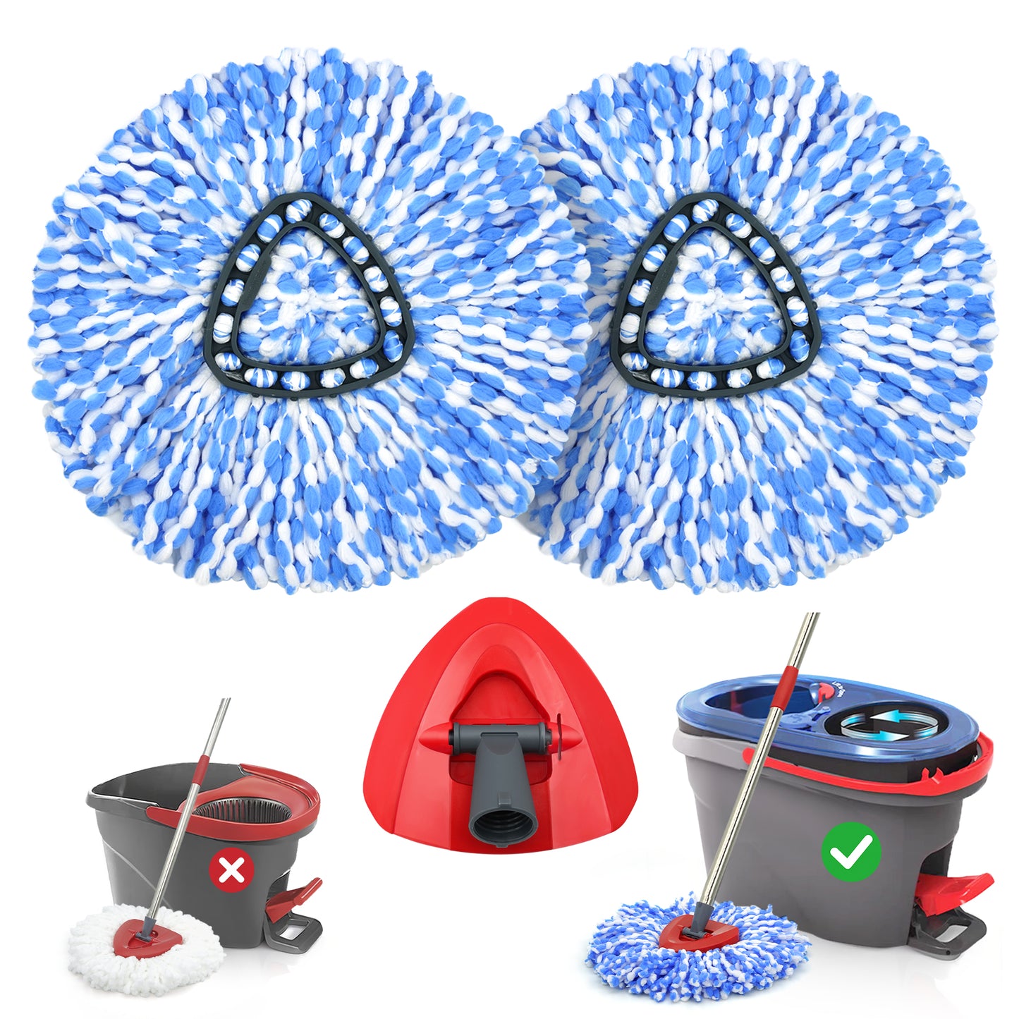 TidyBliss Mop Heads Replacements 2 Pack with Triangle Base for O-Cedaar RinseClean 2 Tank System