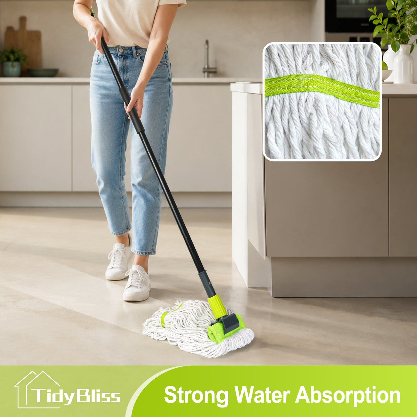 TidyBliss Commercial Mop Heavy Duty with 57.5 inches Long Handle (Green)