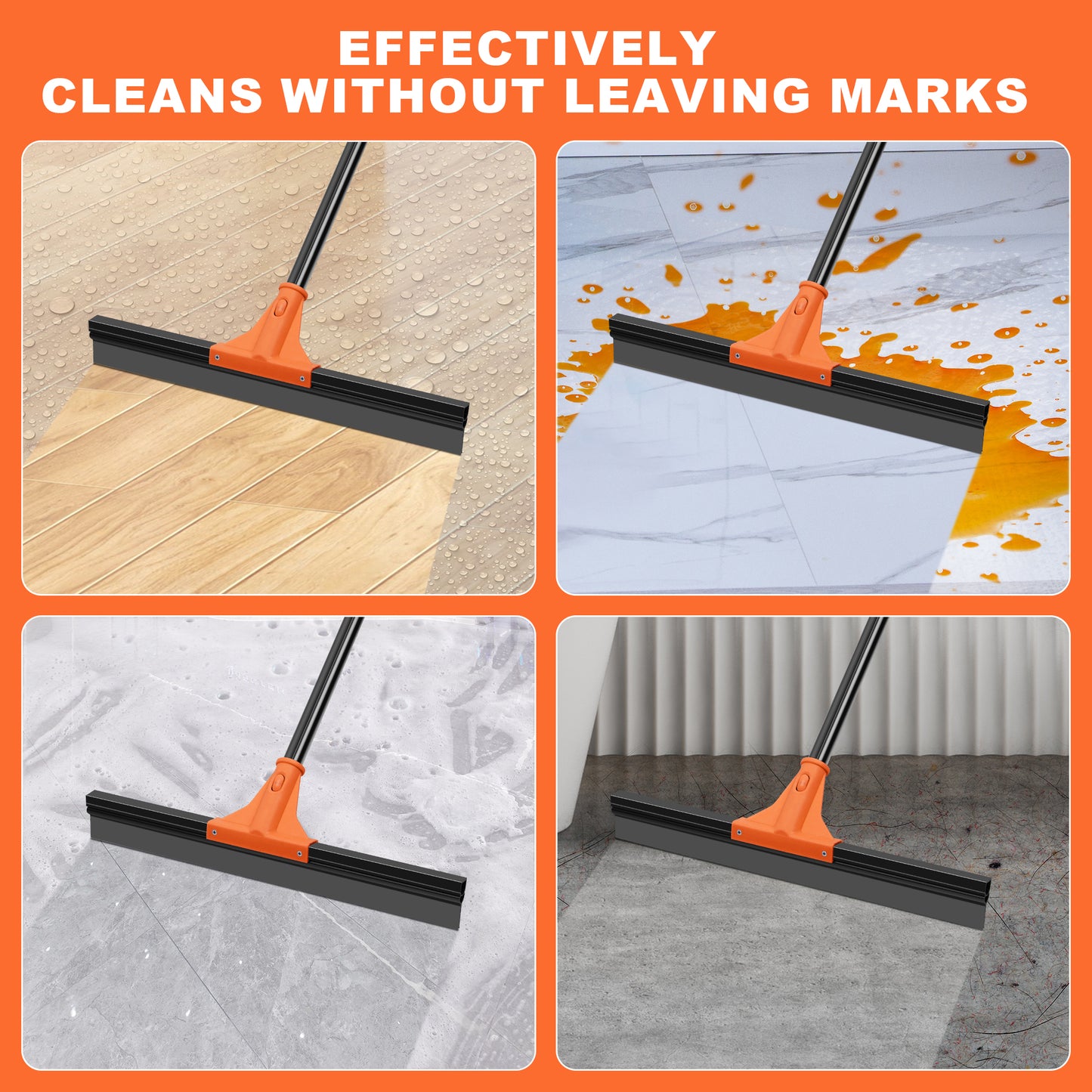 JEHONN Floor Squeegee Heavy Duty with Long Handle (Orange)