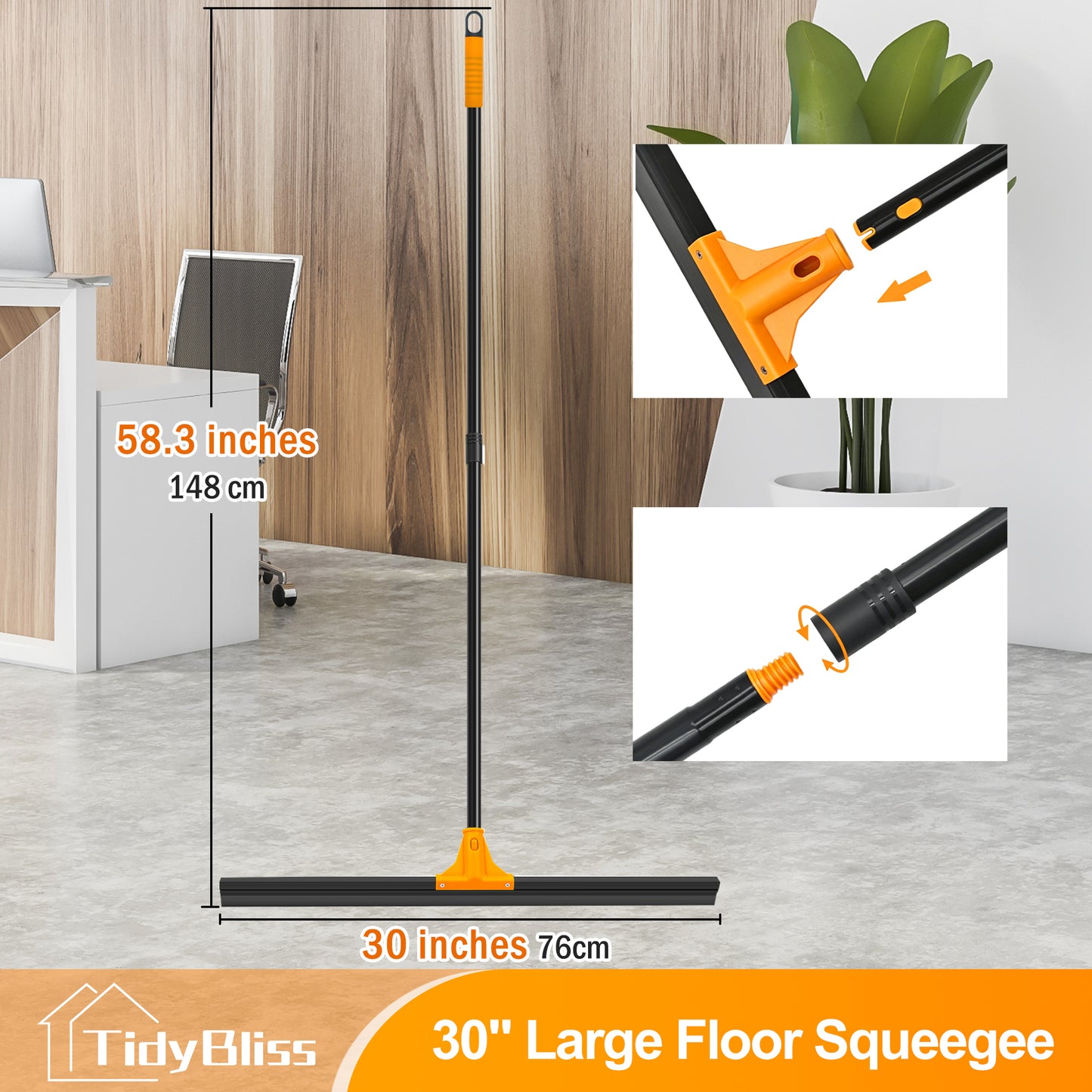 TidyBliss 30” Large Floor Squeegee Broom (Orange)