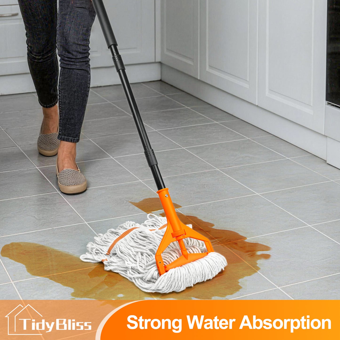 TidyBliss Commercial Mop Heavy Duty with 55 inches Long Handle (Orange)