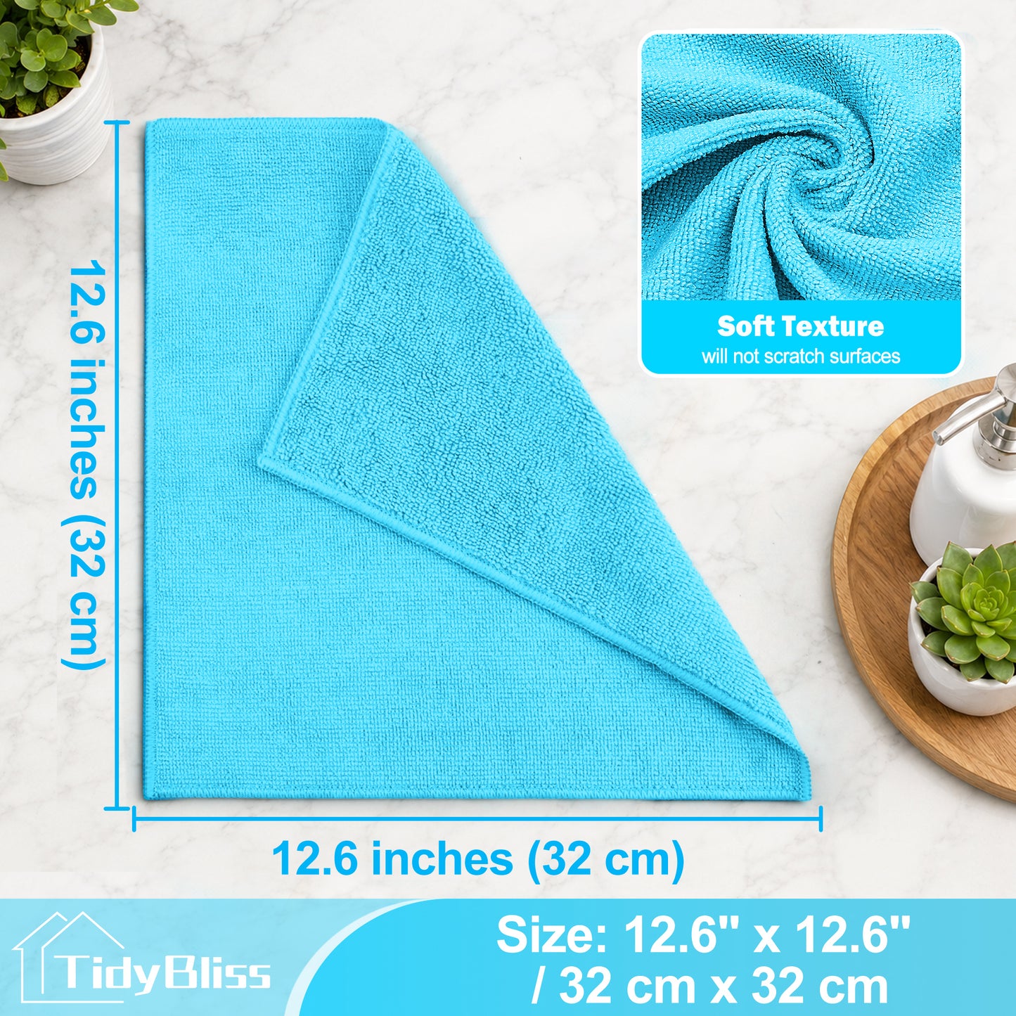 TidyBliss 24 Pack Microfiber Cleaning Cloths, Size: 12.6” x 12.6” (Blue)