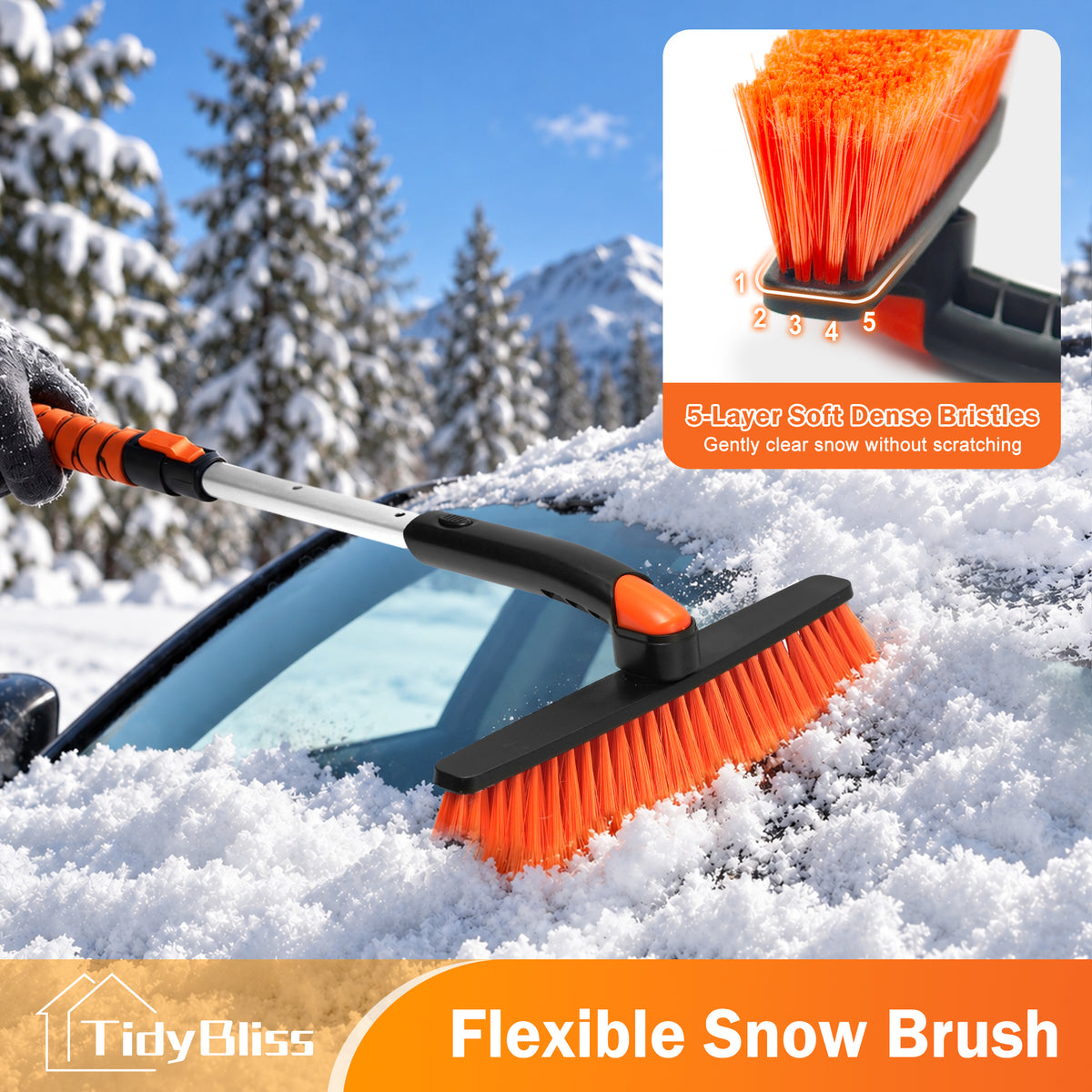 TidyBliss 36” Snow Brush with Ice Scraper for Car Windshield Glass