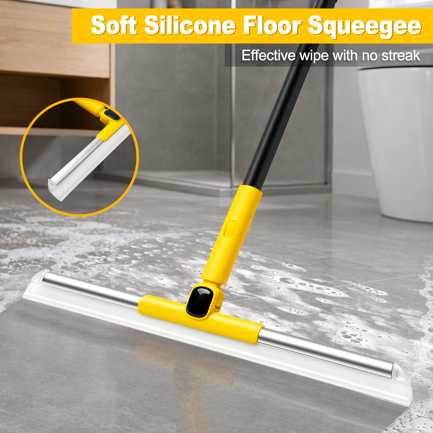 NEWE Silicone Floor Squeegee Broom for Shower Glass, Tile (Yellow)