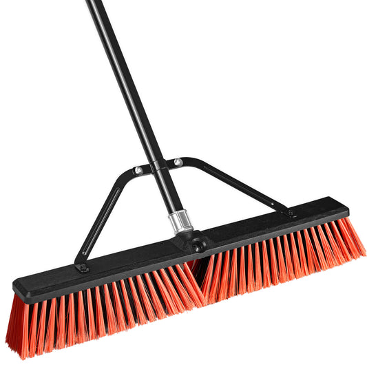 JEHONN 24” Wide Push Broom Outdoor Heavy Duty with 63 inches Long Handle (Red)