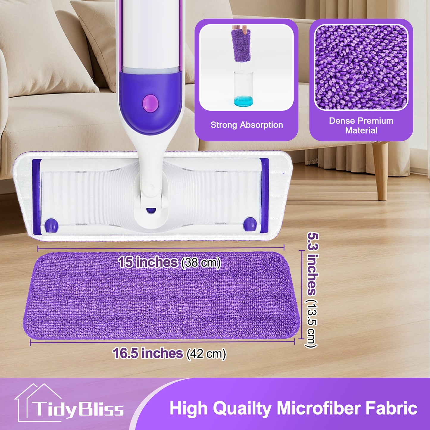 TidyBliss Reusable Power Mop Pads 6 Pack (Purple)