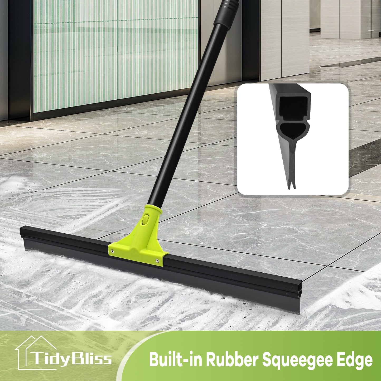 TidyBliss Floor Squeegee Heavy Duty, 24” Rubber Water Scraper Broom (Green)