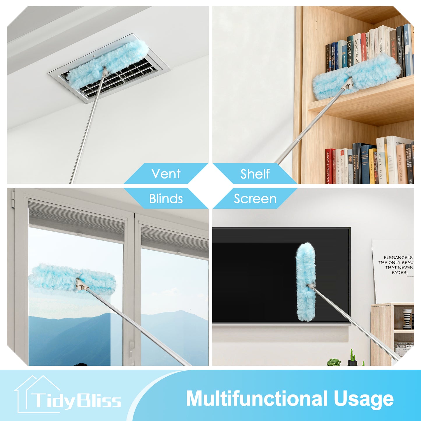 TidyBliss Dusters for Cleaning with Extension Pole 66 inches and 10 Refills for Swiiffer