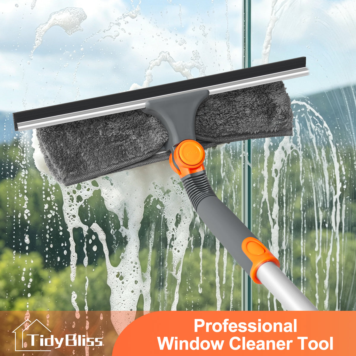 TidyBliss 2 in 1 Window Squeegee Cleaner Tool for Home (Orange)