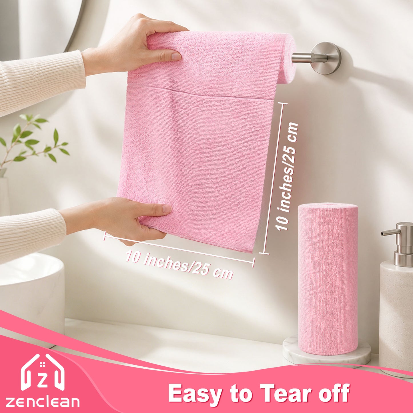 ZenClean Microfiber Cleaning Cloths Roll 30 Pack (Pink)