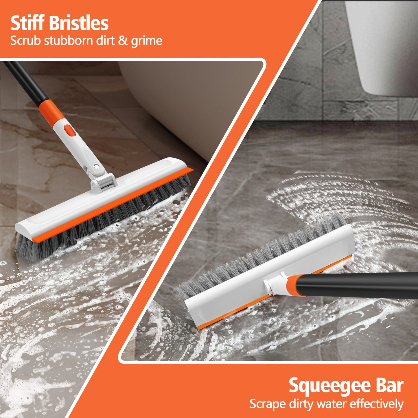 Floor Scrub Brush with Long Handle (White)