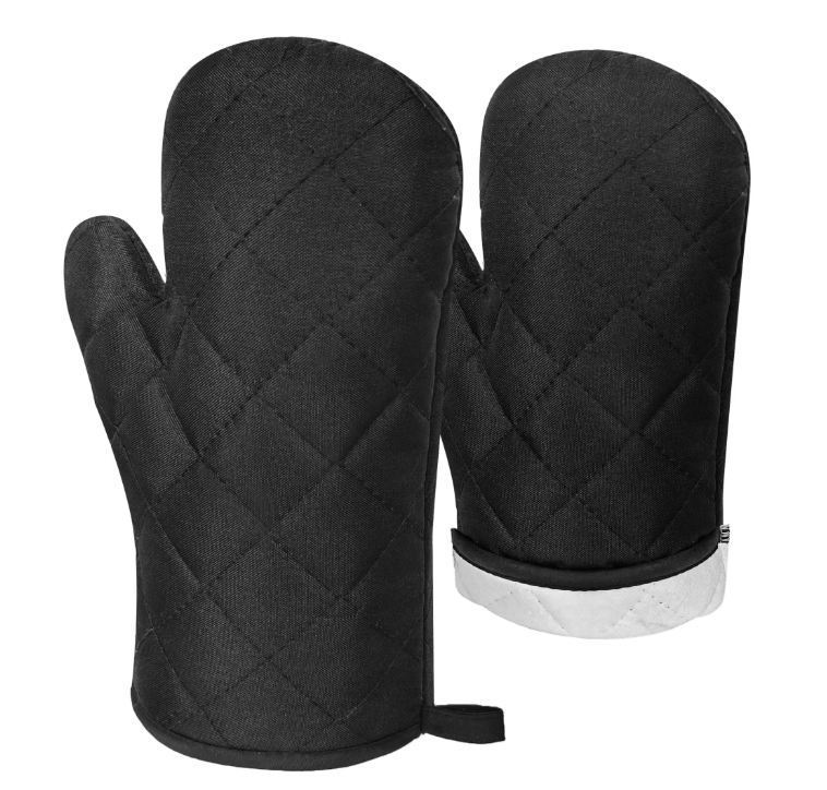 ZenClean Oven Mitts Set, Cotton Kitchen Gloves for Cooking Baking (Black)