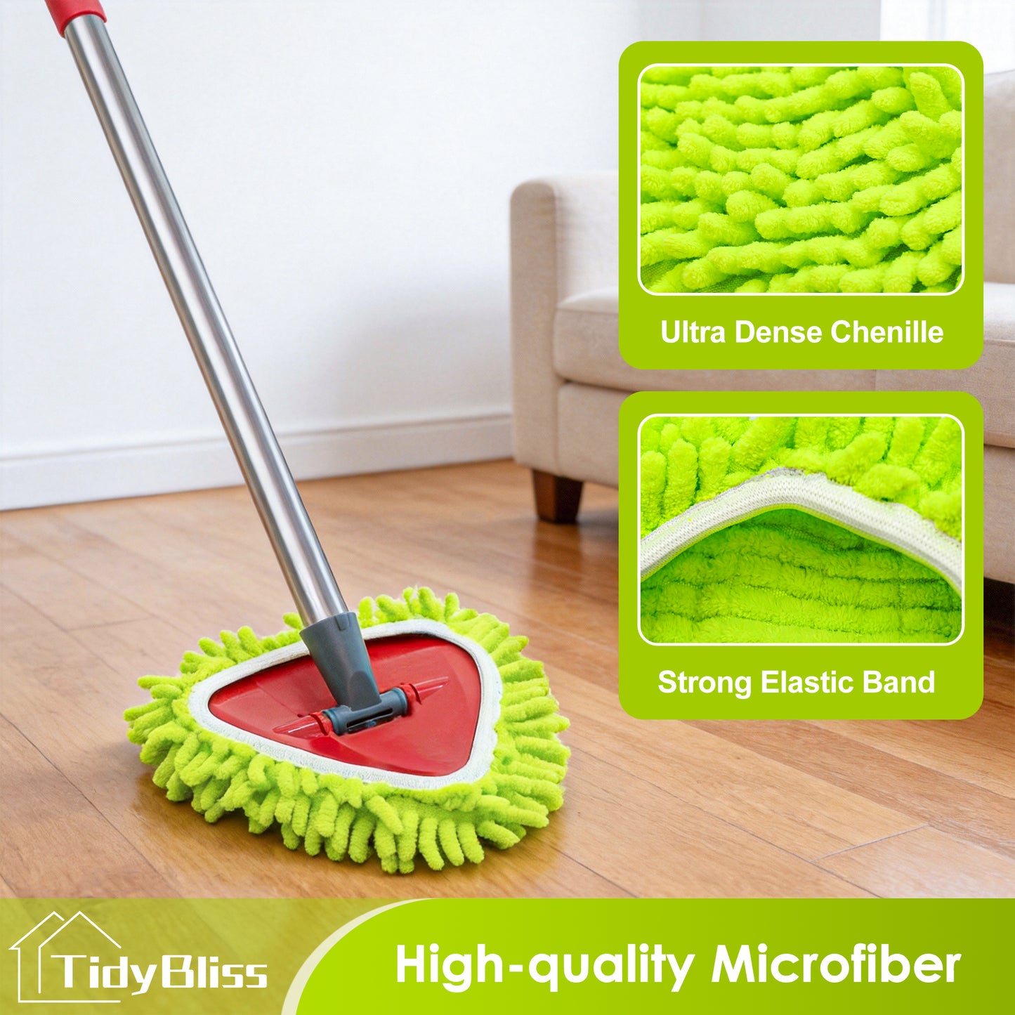TidyBliss Microfiber Mop Head Replacement 3 Pack Compatible with EasyWring 1 Tank System (Green)