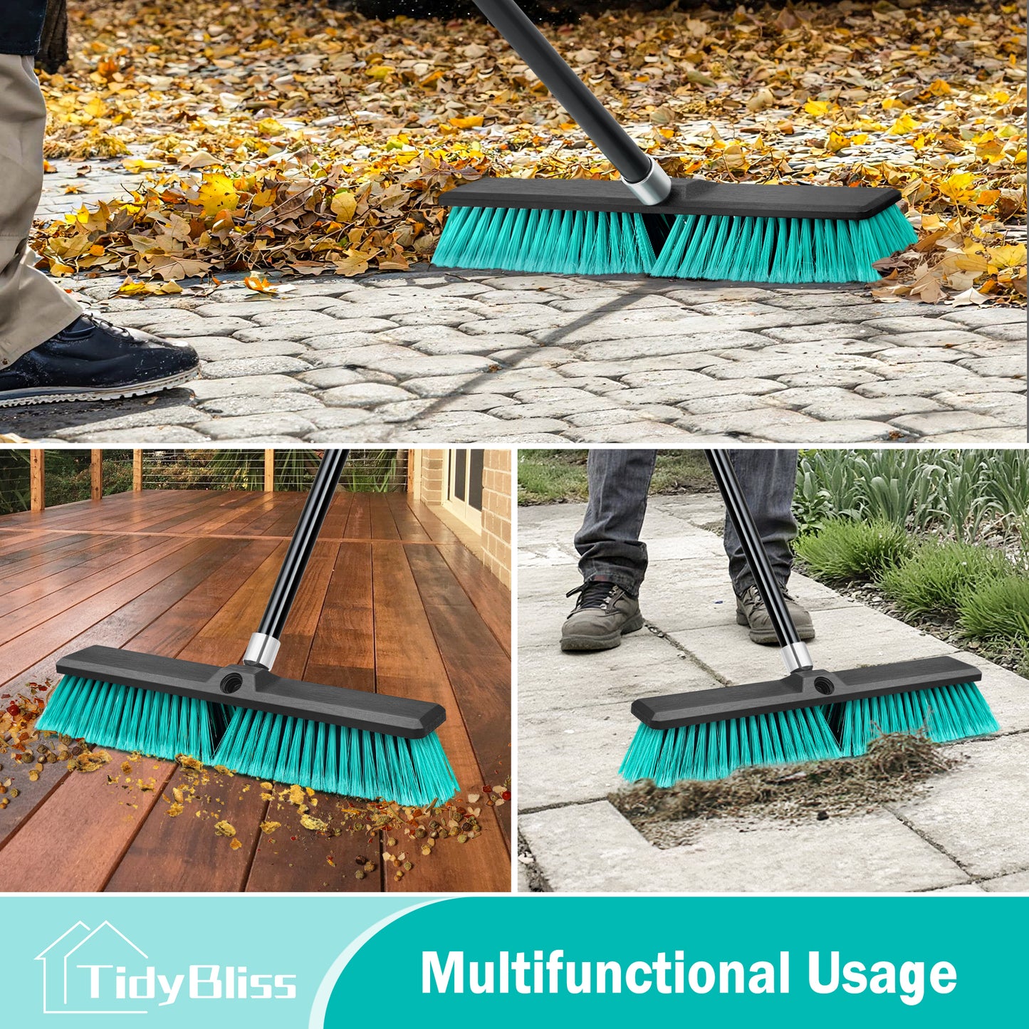 TidyBliss 18” Push Broom Outdoor Heavy Duty 3 Pack (Green)