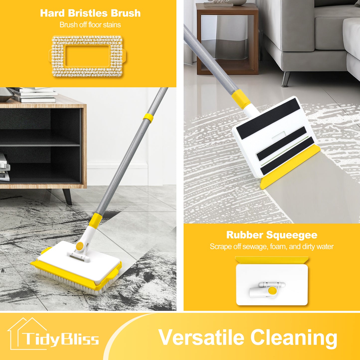 TidyBliss Baseboard Cleaner Tool, Wall Mop with 55.9" Long Handle (Yellow)