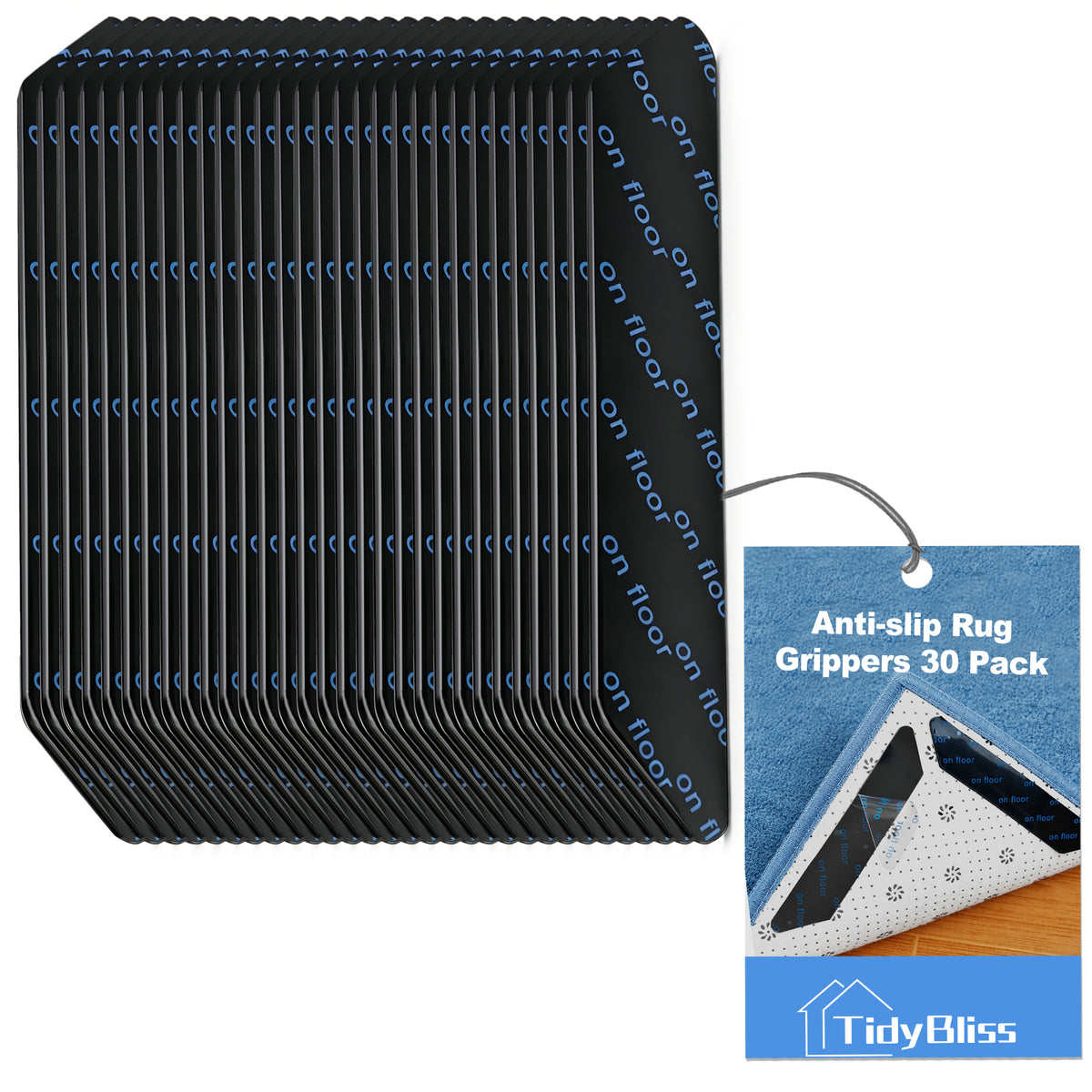 TidyBliss Rug Gripper 30 Pack, Anti-Slip Carpet Corner Stickers