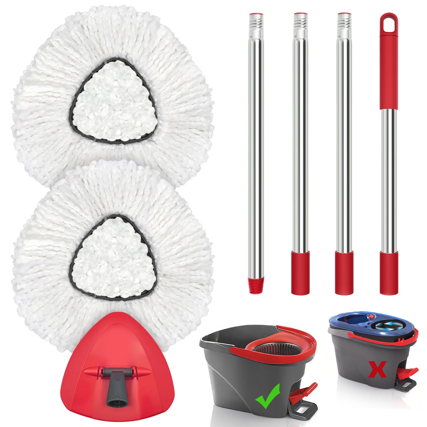 JEHONN Spin Mop Replacement Heads 2 Packs with Triangle Base and 58 inches Long Handle