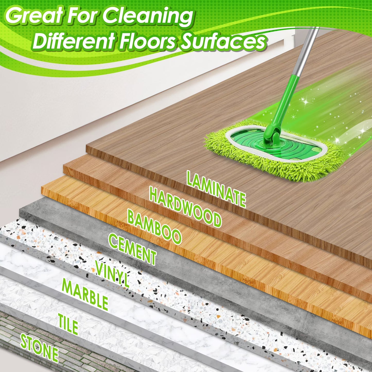 NEWE Reusable Microfiber Mop Pads 4 Pack Compatible (Green)