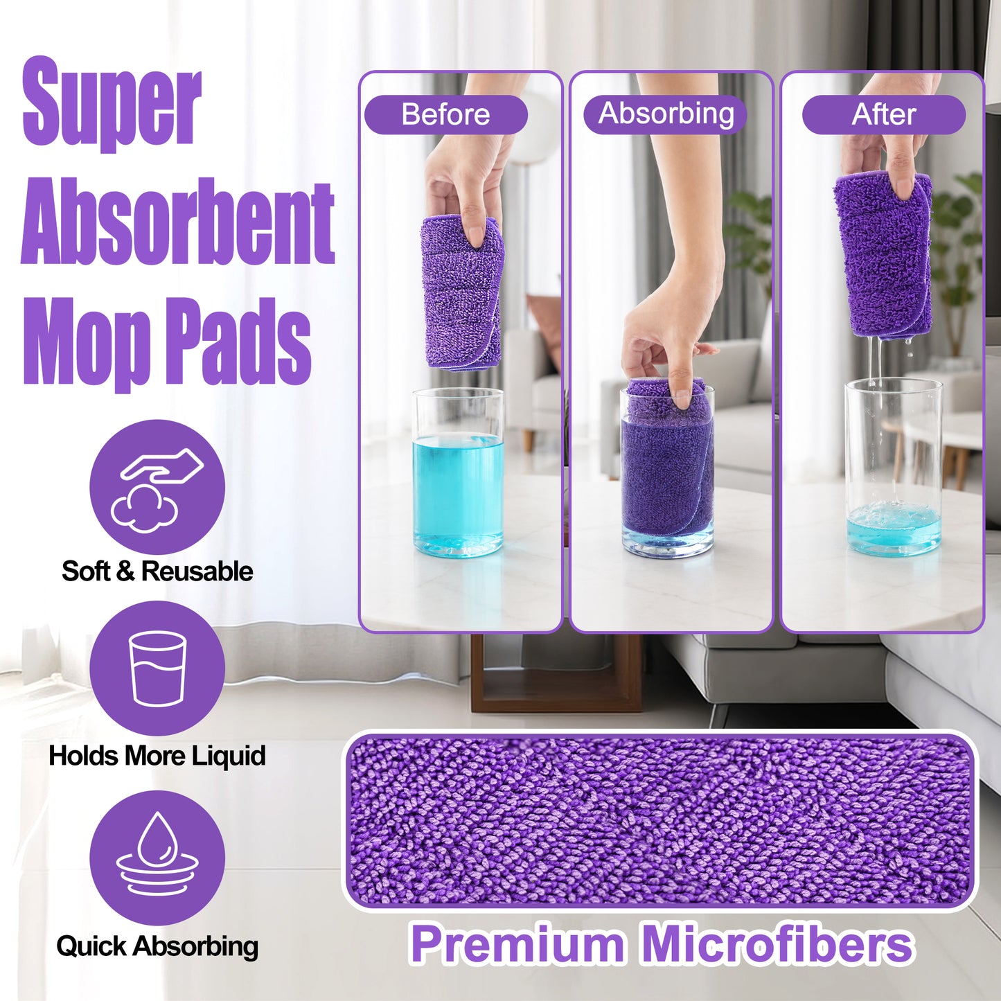 JEHONN 7 Pack Reusable Microfiber Mop Pads for PowerMop (7 Colors)
