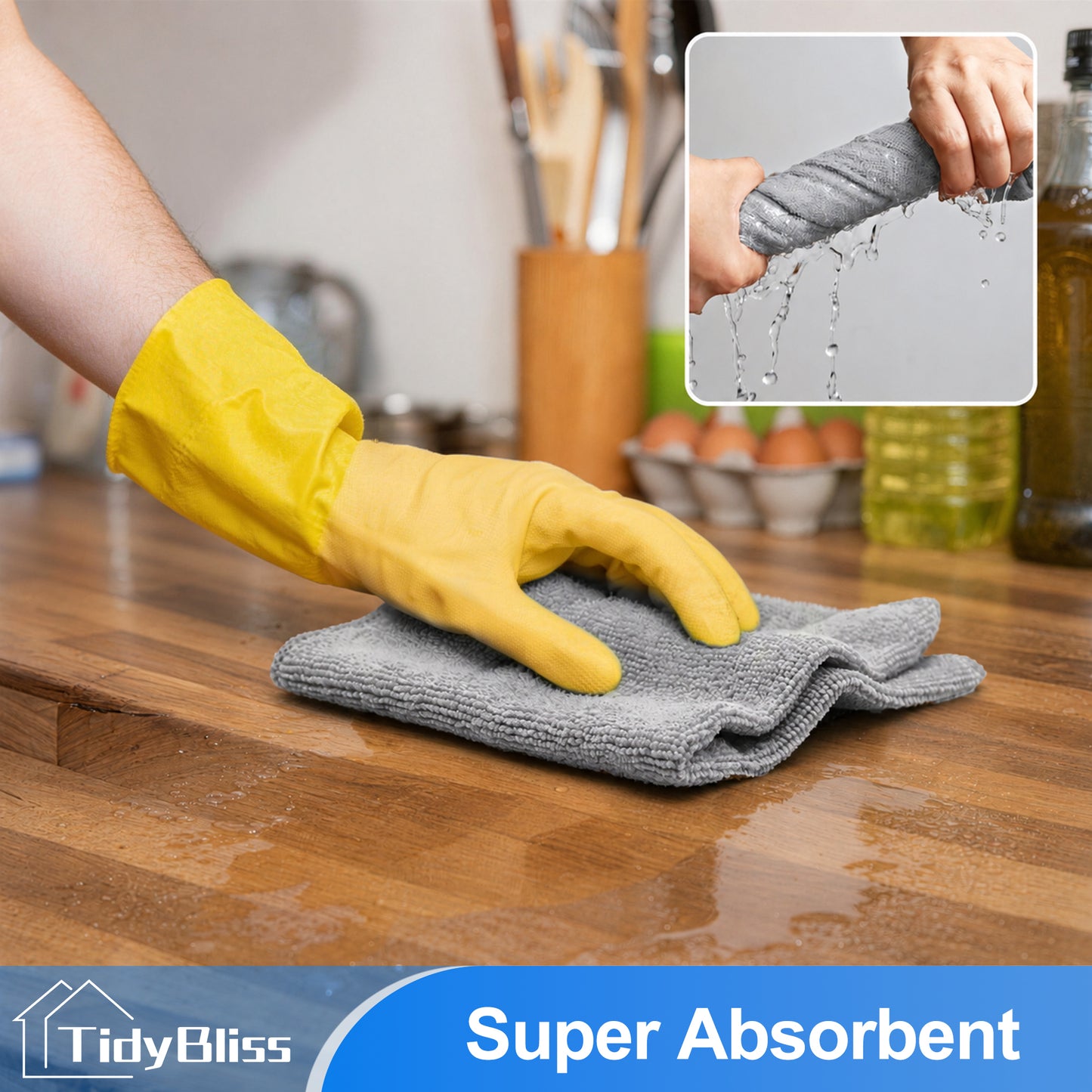 TidyBliss Microfiber Cleaning Cloths 12 Pack, Ultra Absorbent Lint-Free Towels (Grey)
