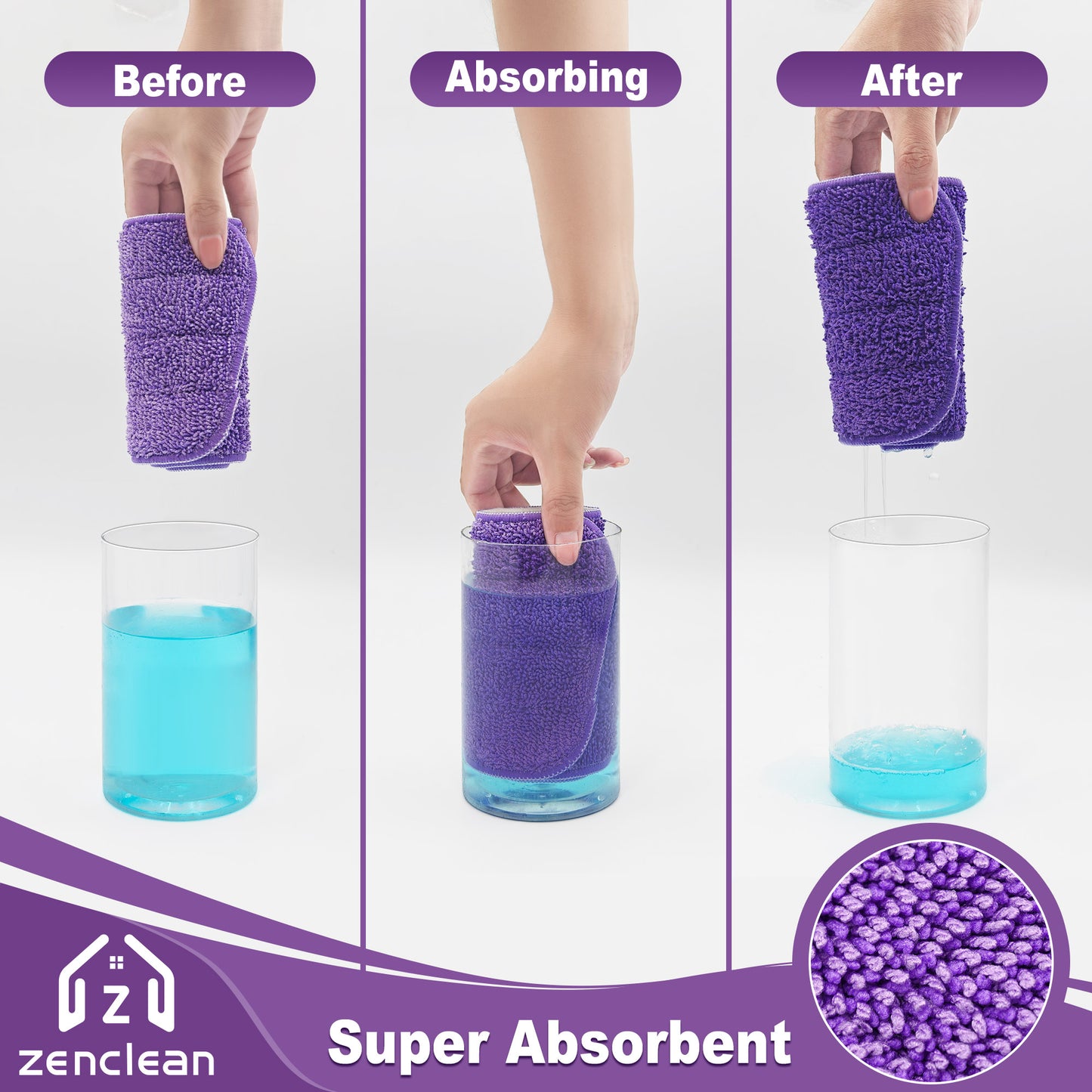 ZenClean Reusable Microfiber Mop Pads 6 Pack Compatible with SwifferPower Mop for Wet & Dry Floor Cleaning