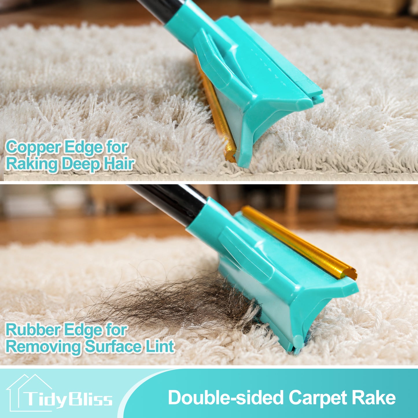 TidyBliss Carpet Rake for Pet Hair Removal Tool (Blue)