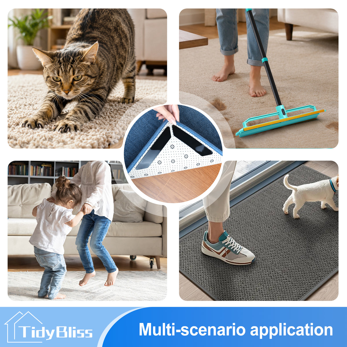 TidyBliss Rug Gripper 30 Pack, Anti-Slip Carpet Corner Stickers