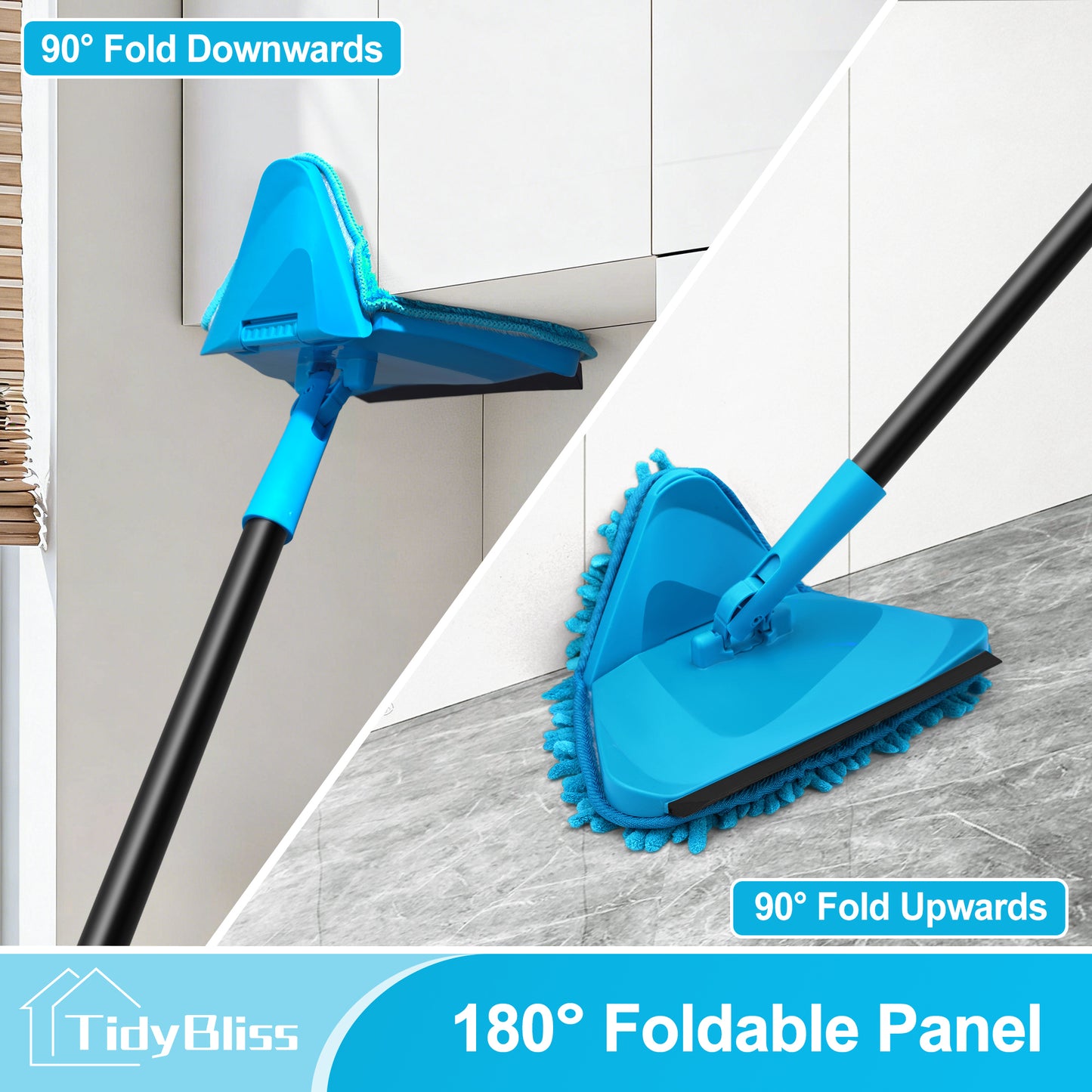 TidyBliss Wall Mop Cleaner with Long Handle 80” (Blue)