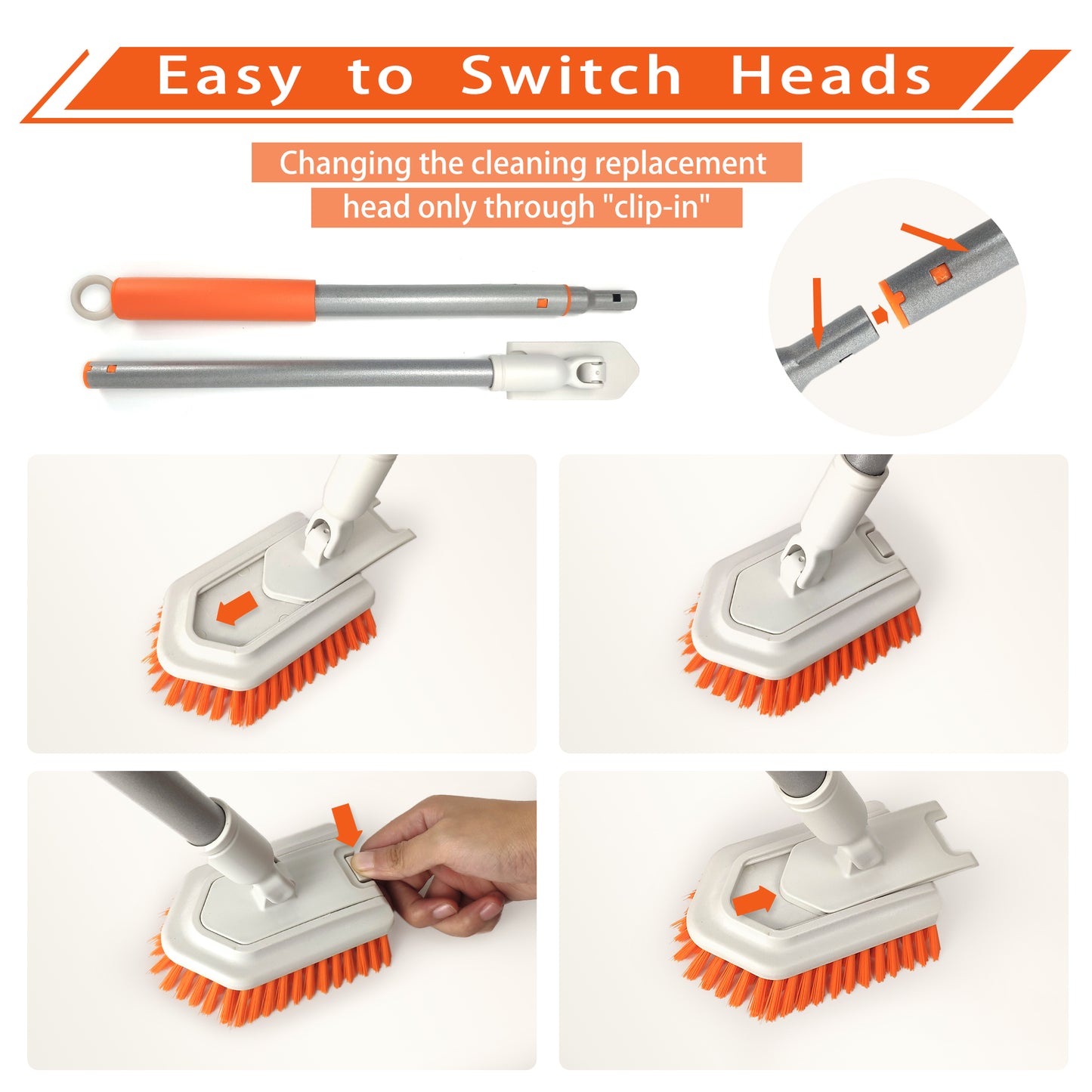 Shower Scrubber JEHONN Tub and Tile Cleaning Brush with Long Handle Orange