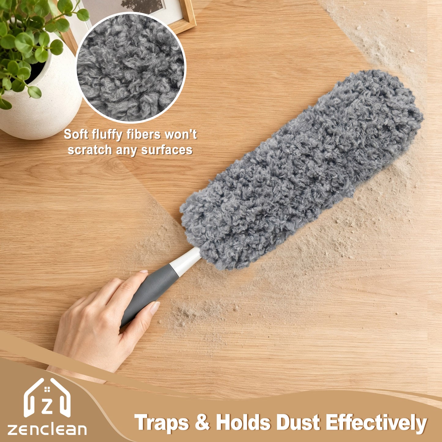 ZenClean Microfiber Duster for Cleaning with Detachable Washable Head
