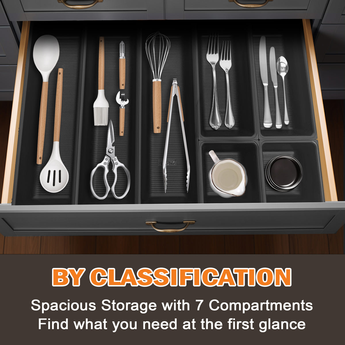 JEHONN Silverware Organizer, Utensil Drawer Tray for Kitchen Flatware Cutlery for Spoons Forks Knives (Black)