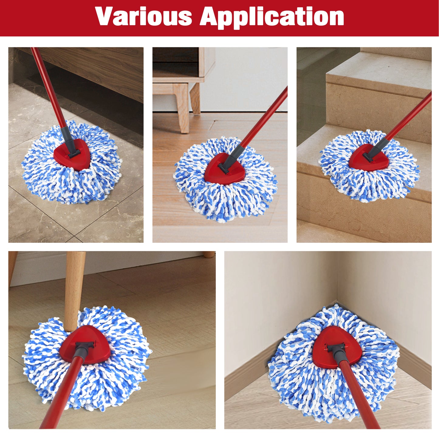 NEWE Mop Heads Replacements 2 pack with Triangle Base for RinseClean 2 Tank System, Deep Cleaning All Floors, Blue