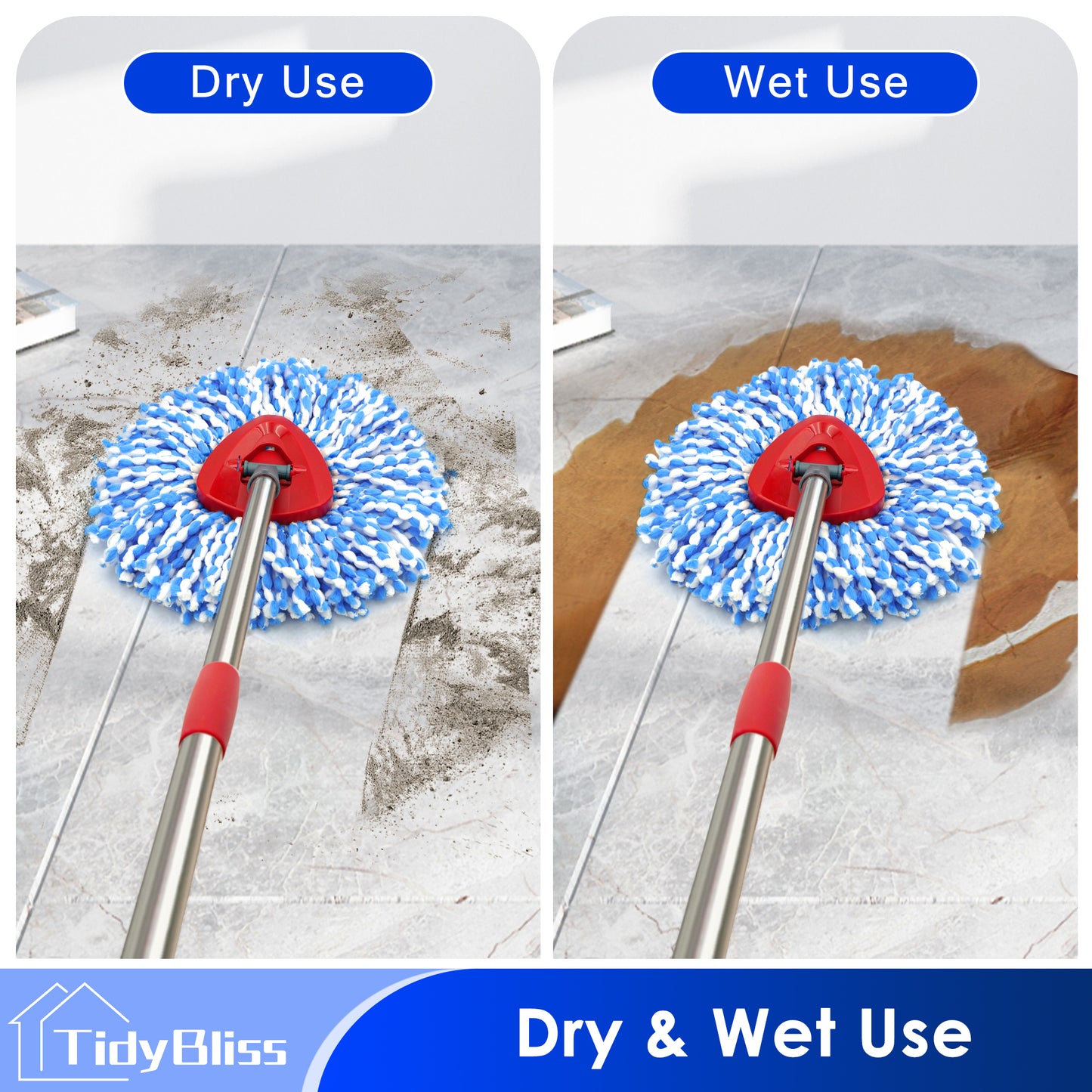 TidyBliss Mop Heads Replacements 2 Pack with Triangle Base for O-Cedaar RinseClean 2 Tank System
