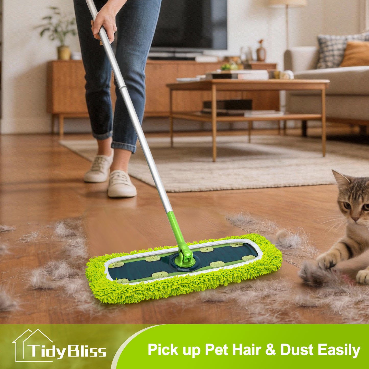 TidyBliss Reusable XL Microfiber Sweeper Mop Pads 4 Pack (Green)