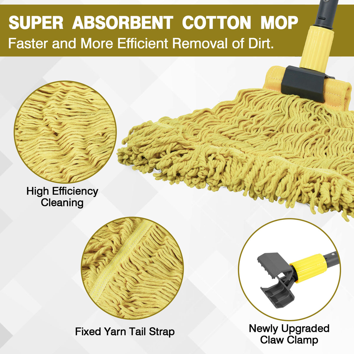 JEHONN Commercial Mop Heavy Duty Industrial String Mops with Long Handle(Yellow)