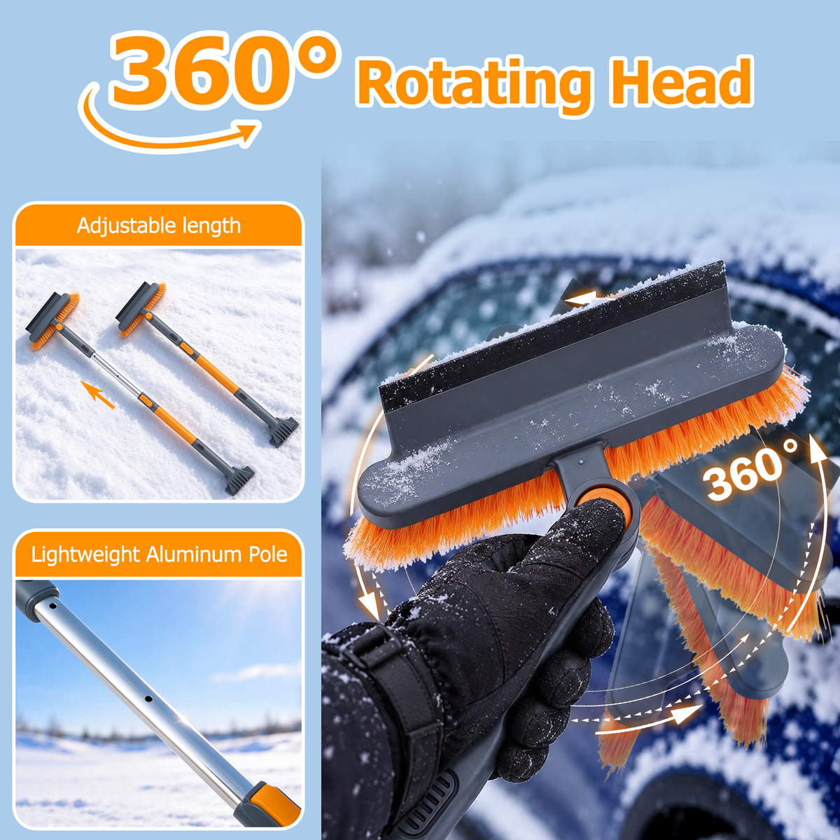 JEHONN 39” Snow Brush with Ice Scraper for Car Windshield (Orange)