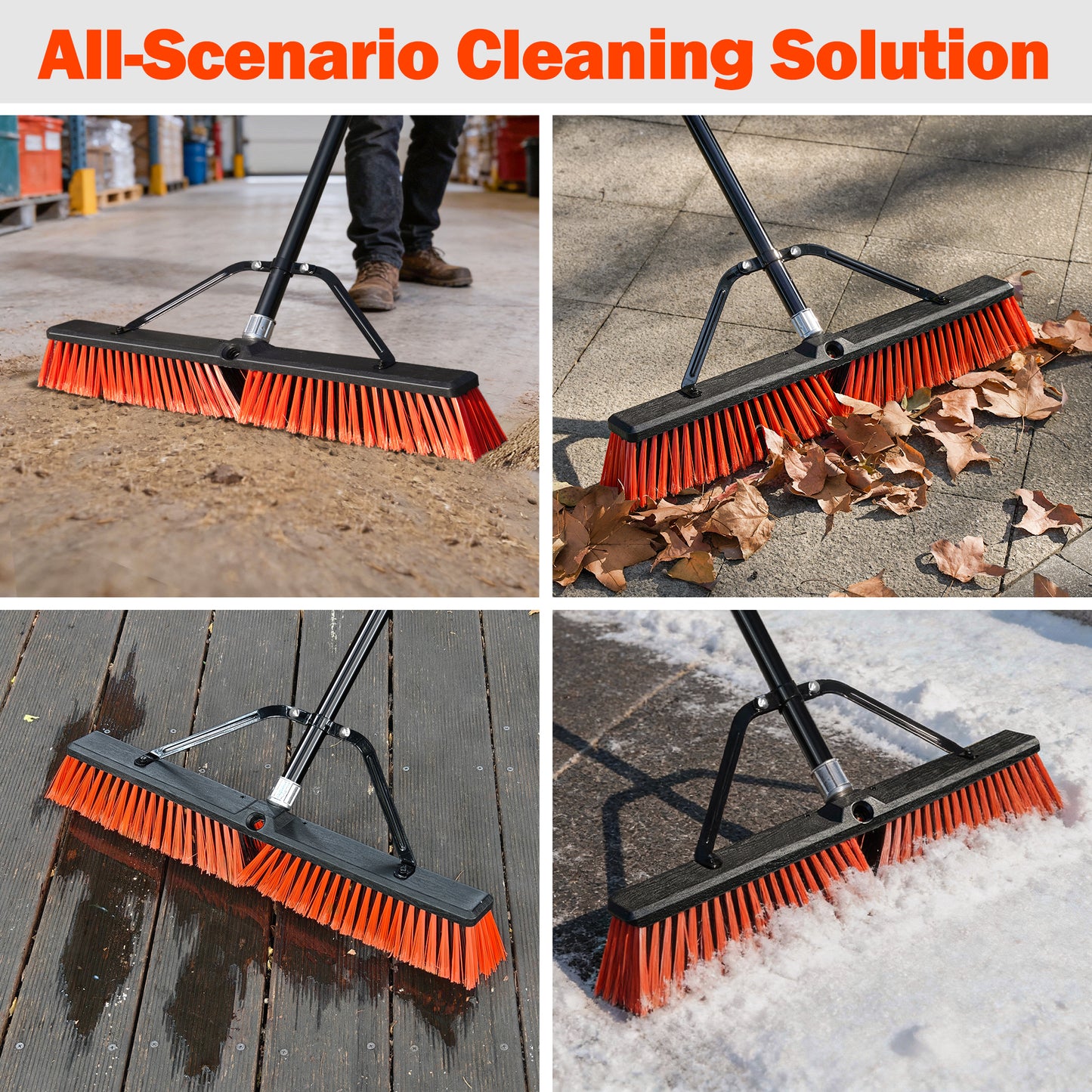 JEHONN 24” Wide Push Broom Outdoor Heavy Duty with 63 inches Long Handle (Red)