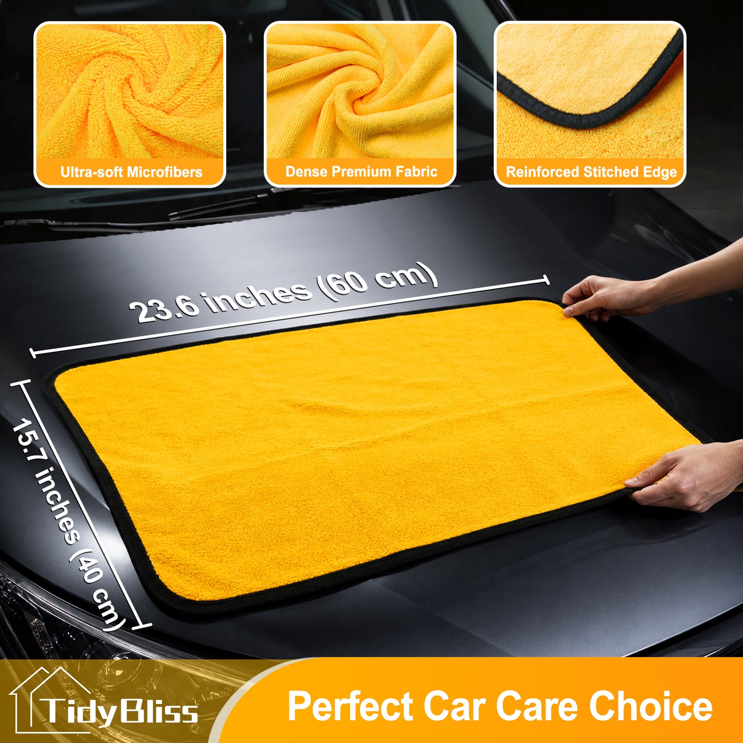 TidyBliss 6 Pack Microfiber Towels for Cars, Large Wash Rags for Drying Detailing, 15.7 x 23.6 inches (Yellow)