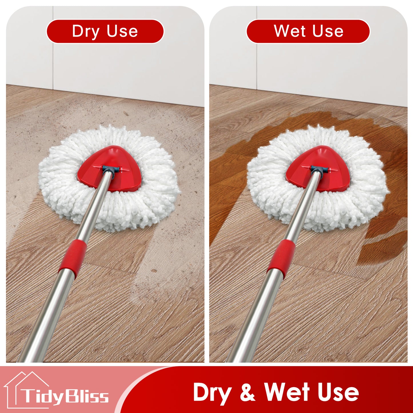 TidyBliss Mop Heads Replacements 6 Pack with Triangle Base for EasyWring 1 Tank System