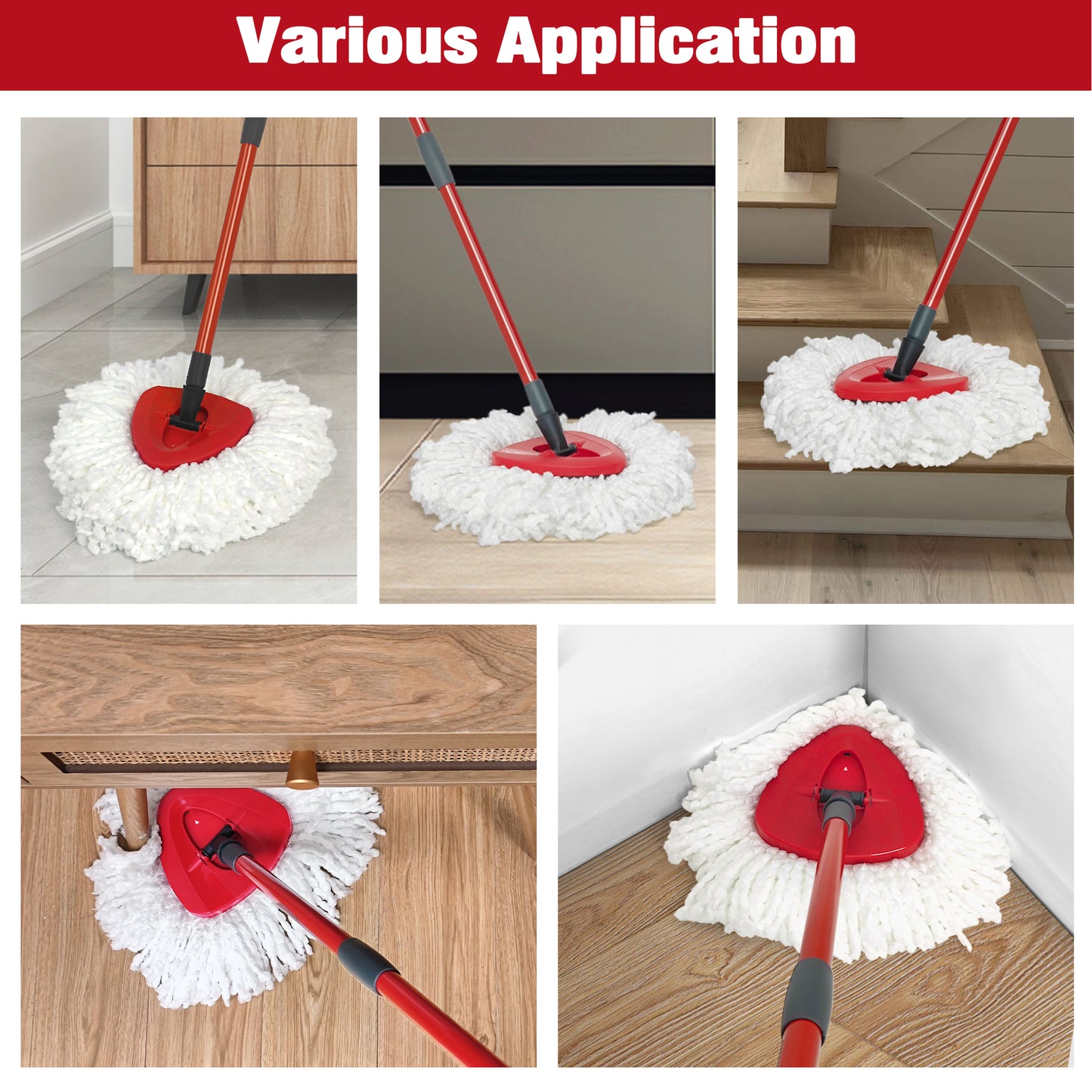Mop Heads Replacements 2 pack with Triangle Base for Vileda RinseClean 2 Tank System, for Deep Cleaning All Floors , White