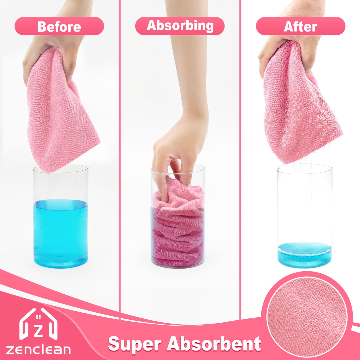 ZenClean Microfiber Cleaning Cloths Roll 30 Pack (Pink)