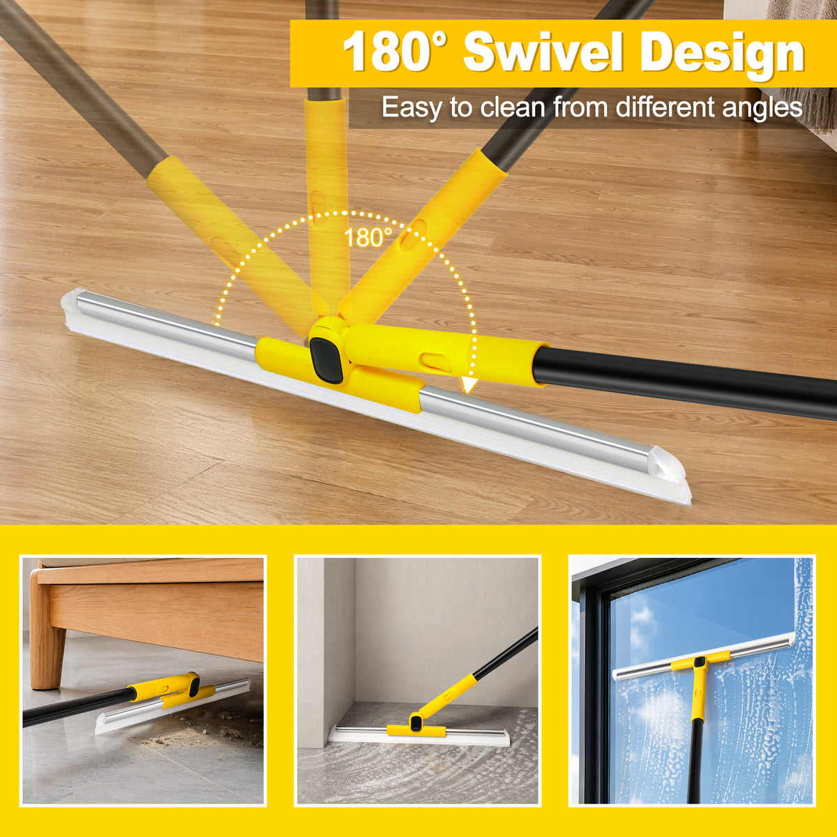 NEWE Silicone Floor Squeegee Broom for Shower Glass, Tile (Yellow)