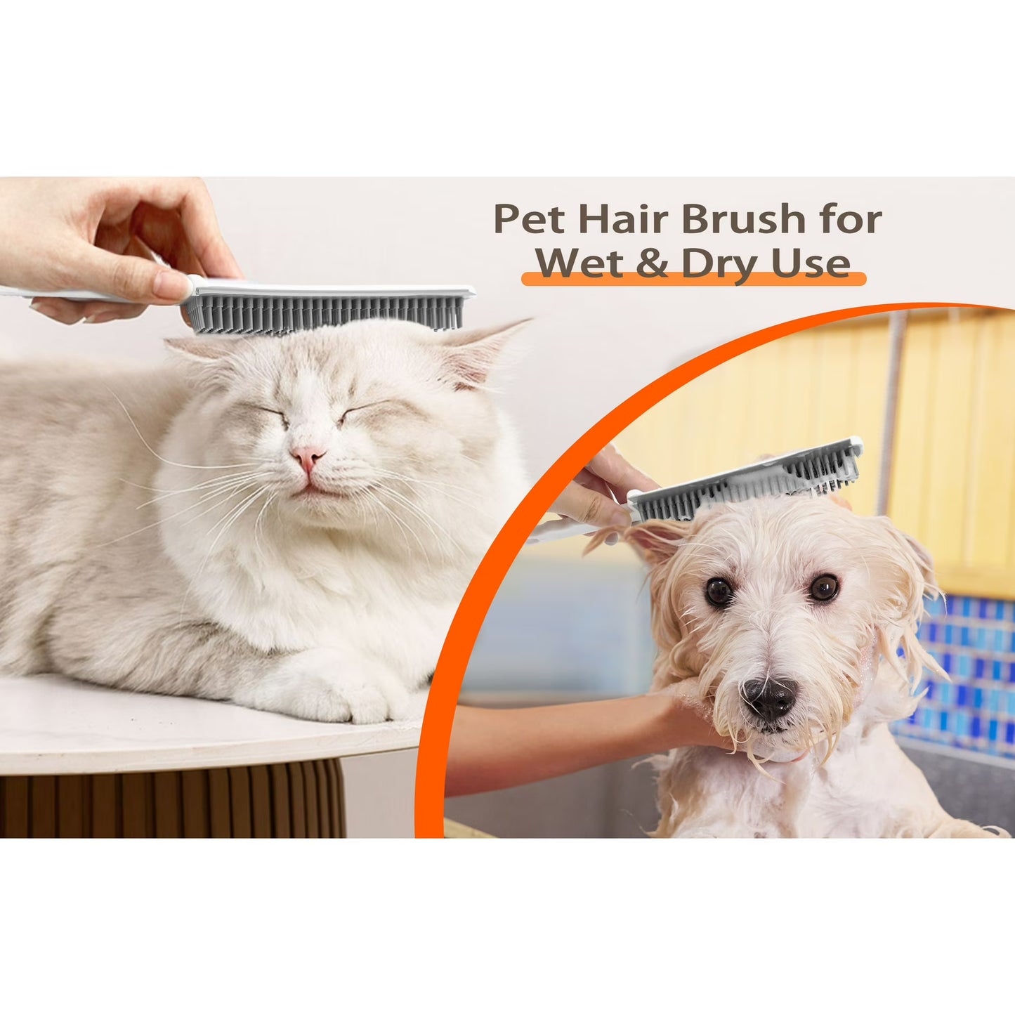 JEHONN Rubber Broom with Squeegee for Pet Hair Removery (Orange)