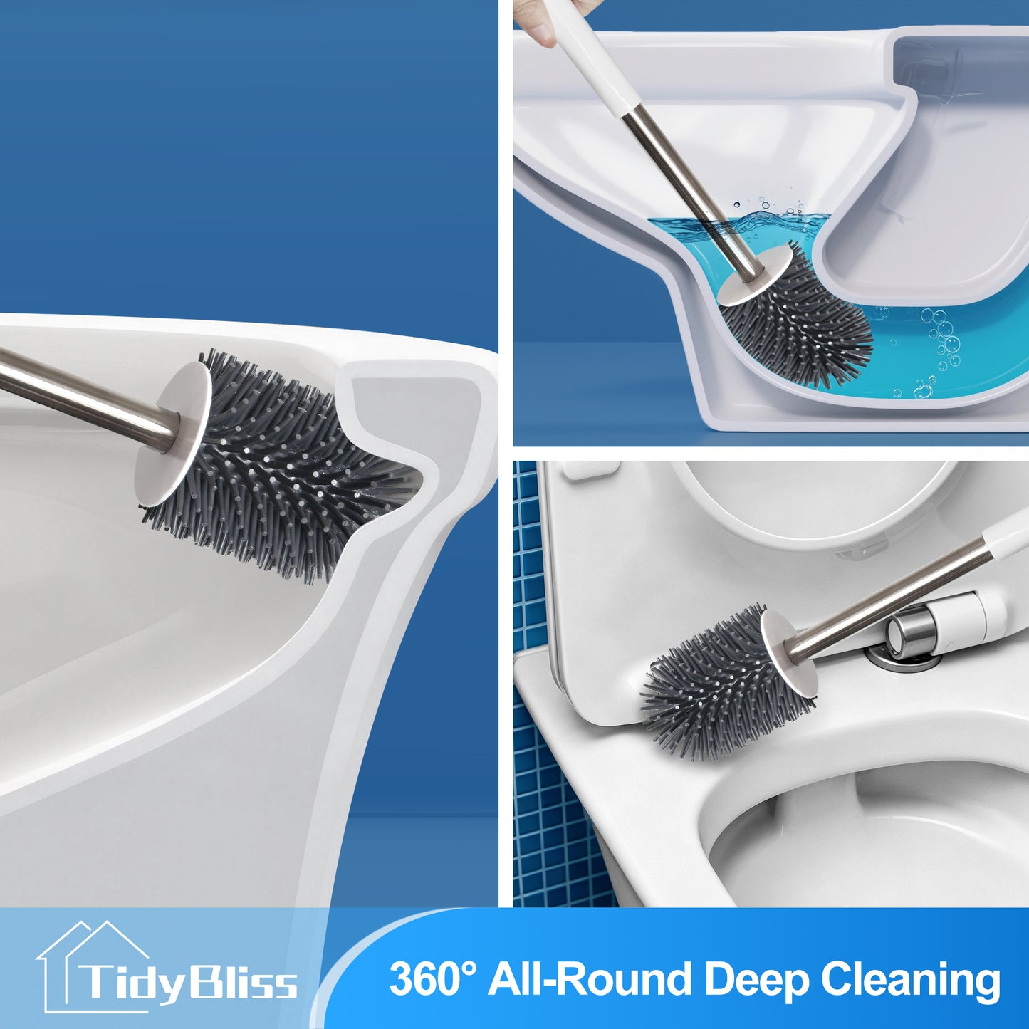 TidyBliss Silicone Toilet Brush and Holder Set for RV Camper (White & Grey)