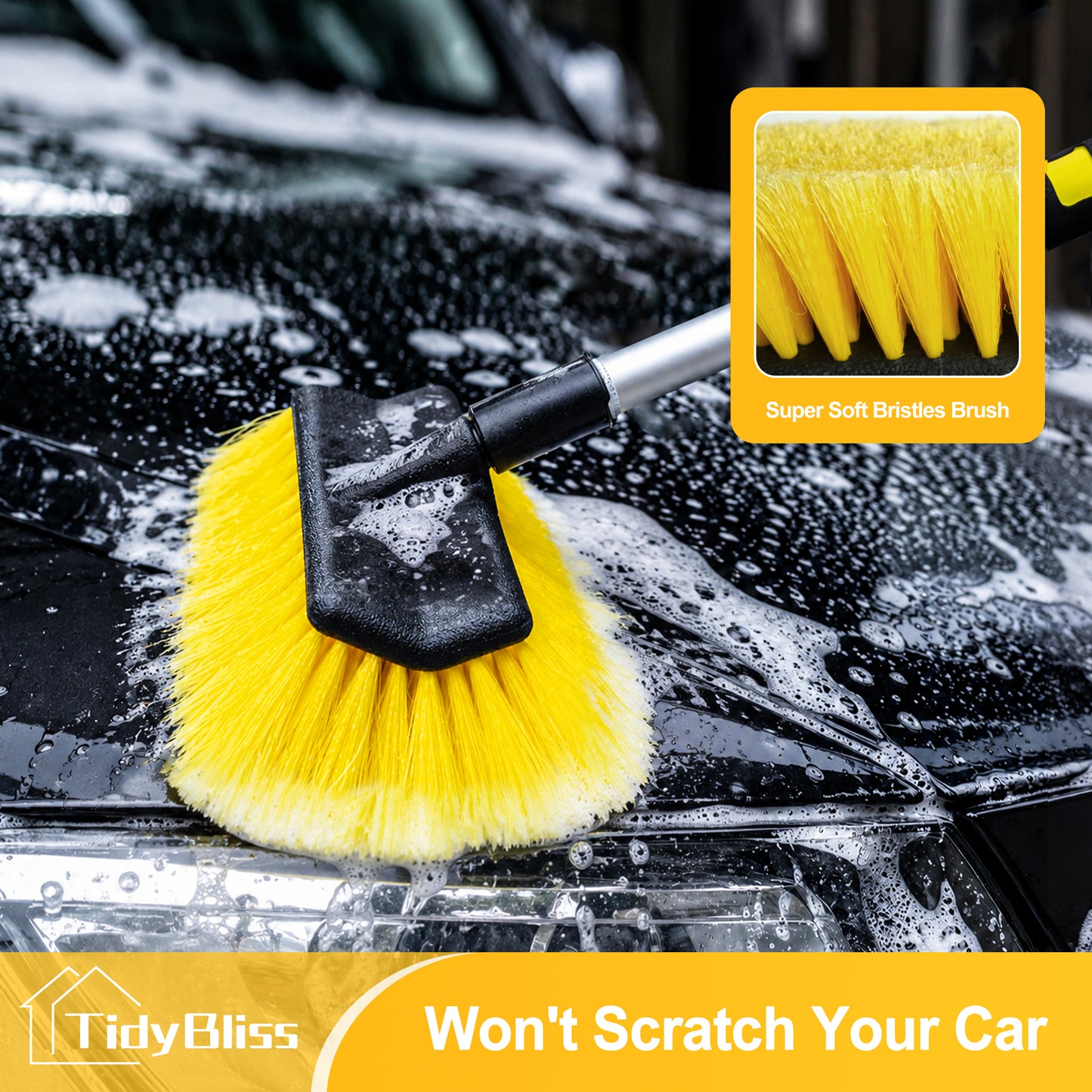 TidyBliss Car Wash Brush with Hose Attachment, 51" Aluminum Long Handle