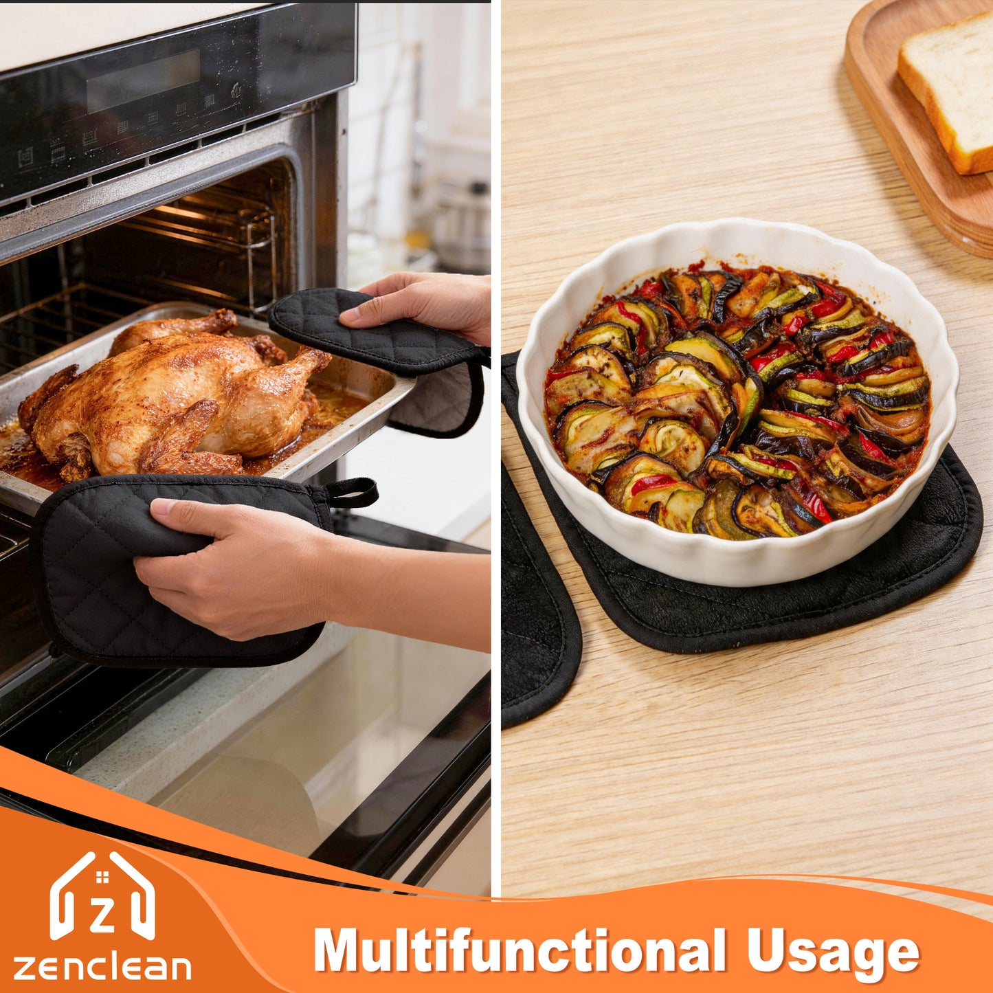 ZenClean Pot Holders for Kitchen 4 Pack (Black)