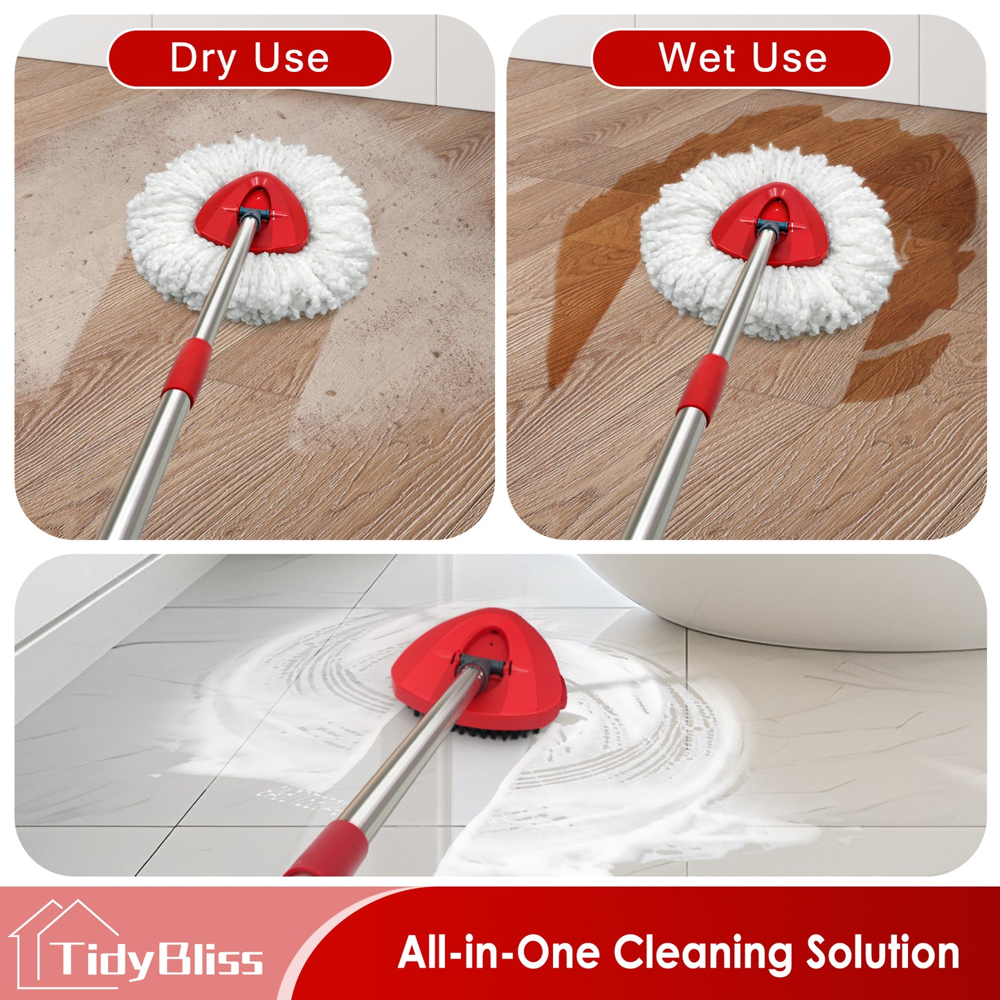 TidyBliss Mop Heads Replacements 2 Pack with Scrub Brush Attachment and Triangle Base for O-Cedaar EasyWring 1 Tank System